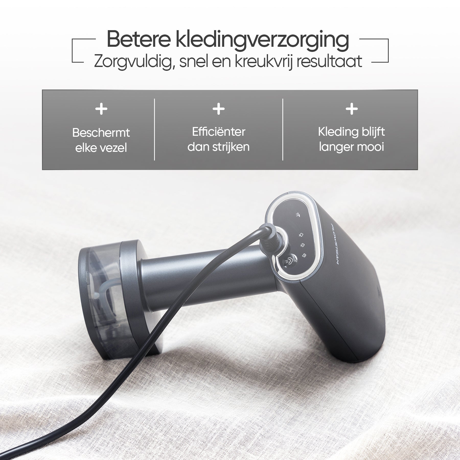 Kledingverzorging met draagbare kledingstomer zwart van FLOWSTEAM