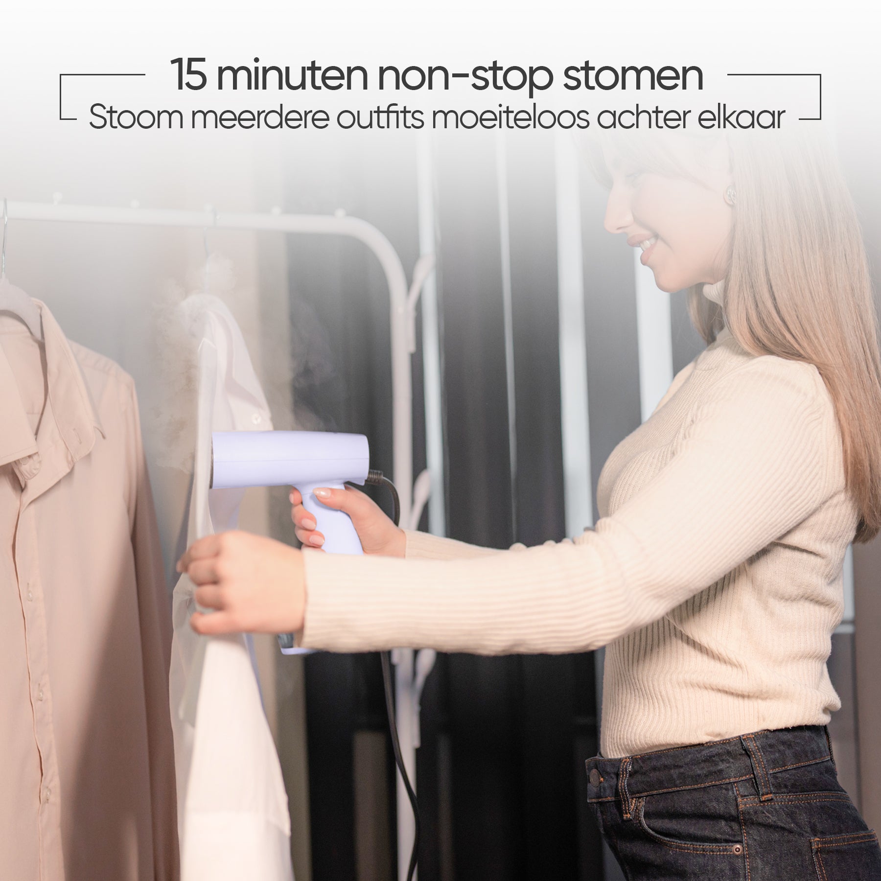 15 minuten non-stop kleding stomen met FLOWSTEAM Stoomreiniger